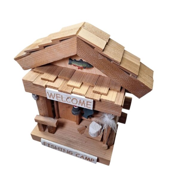 Little Log Fishing Camp Hook Hamging Nebraska Crafted‎ Wood Welcome Fly Lantern - Picture 7 of 13